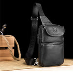 LinkMejor Retro Genuine Leather Men's Chest Bag Comfy Adjustable Shoulder Strap Crossbody Bags Large-capacity Multi-layered Messenger Bags for Travel