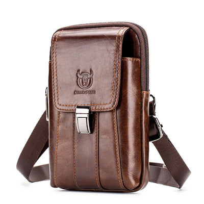 LinkMejor Men's Genuine Leather Waist Bag Vintage Fashion Cowhide Multipurpose Compact Shoulder Belt Waist Packs Mobile Phone Pouch for Outdoor Work Travel