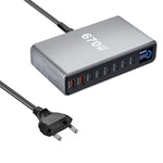 [GaN Tech] LinkMejor YMX-LCD 670W 8-Port USB PD Charger with Digital Display 2USB-A+6USB-C PD QC Fast Charging Desktop Charging Station EU Plug for iPhone 17 17Pro 16 Pro Max 15 14 for Huawei Mate XTs for OPPO