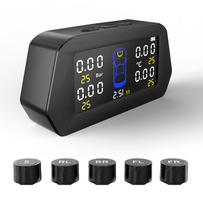 Solar Powered Tire Pressure Monitoring System Car TPMS With 4 External Sensors 6 Alarm Functions Real-Time Display Of Pressure And Temperature