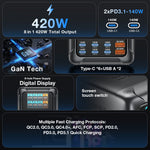 [GaN Tech] LinkMejor® BW-S33 420W 8 Ports USB PD Charger 6USB-C+2USB-A QC PD Digital Display Fast Charging Desktop Charging Station for iPhone 17 16 16 Pro 15 14 13 Pro Max for MacBook Pro for Airpods for Apple Watch