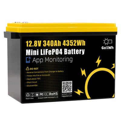 LinkMejor 12V 340AH Vehicle Storage Box 4352Wh Mini LiFePO4 Battery Built-in 200A Bluetooth BMS