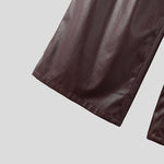LinkMejor Mens Solid Color Leather Wide-Leg Pant Casual Elastic Waist Straight Legged Pants