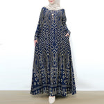 LinkMejor Womens Ethnic Long Dress Vintage Floral Casual Holiday Long Sleeve O-Neck Maxi Dress
