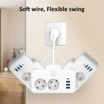 W602U EU Plug Extension Power Strip with 2 Power Sockets+3USB-A+USB-C Fast USB Charging Interface Multi-Outlet Wall Socket with LED Touch Switch for Home and Office
