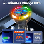 200W 6-Port USB PD Car Charger Adapter 4USB-A+2USB-C Support PD QC3.0 SCP FCP BC1.2 Fast Charging with LED Digital Display for iPhone 16 16Pro 15 14 13 Pro Max for Samsung Galaxy Z Flip6 for Xiaomi 15pro for Huawei Mate XT