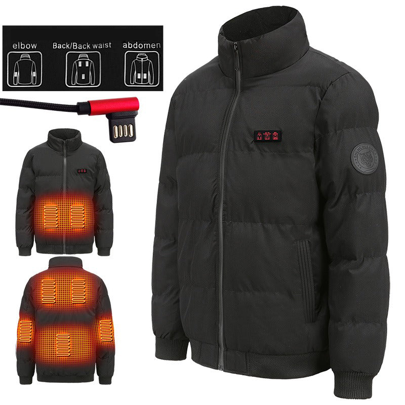 LinkMejor HJ-07A Heating Jacket 7 Heated Areas Coat Jacket Three-speed Temperature Control Heated Windbreaker Thermal High Neck Coat for Winter Outdoor Sport