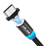 USLION 2.4A USB-A to Type-C Cable Magnetic Charging Nylon Braided Copper Core Line 1M/2M Long for Xiaomi 13 Pro for Huawei Mate 50 for OPPO Reno9 for Honor 80 GT