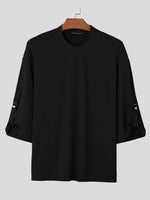 INCERUN Mens T-Shirt Solid Color Knitted Summer Casual Men Clothing Tops