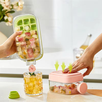 Silicone One-click Ice Mold Bottle Cooler Cup with Straw Ice Cube Tray with Lid for Freezer Creative No Touch Mould for Summer