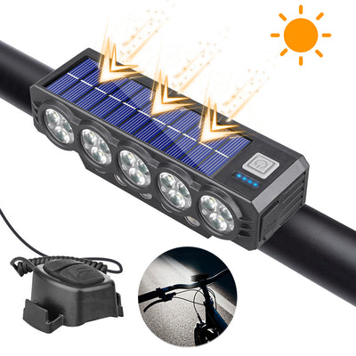 LinkMejor Solar Rechargeable 120dB Horn Bicycle Headlight 4000mAh 2 Model Flash Type-C Charging Remote Bike Front Light for Outdoor Night Riding Safety
