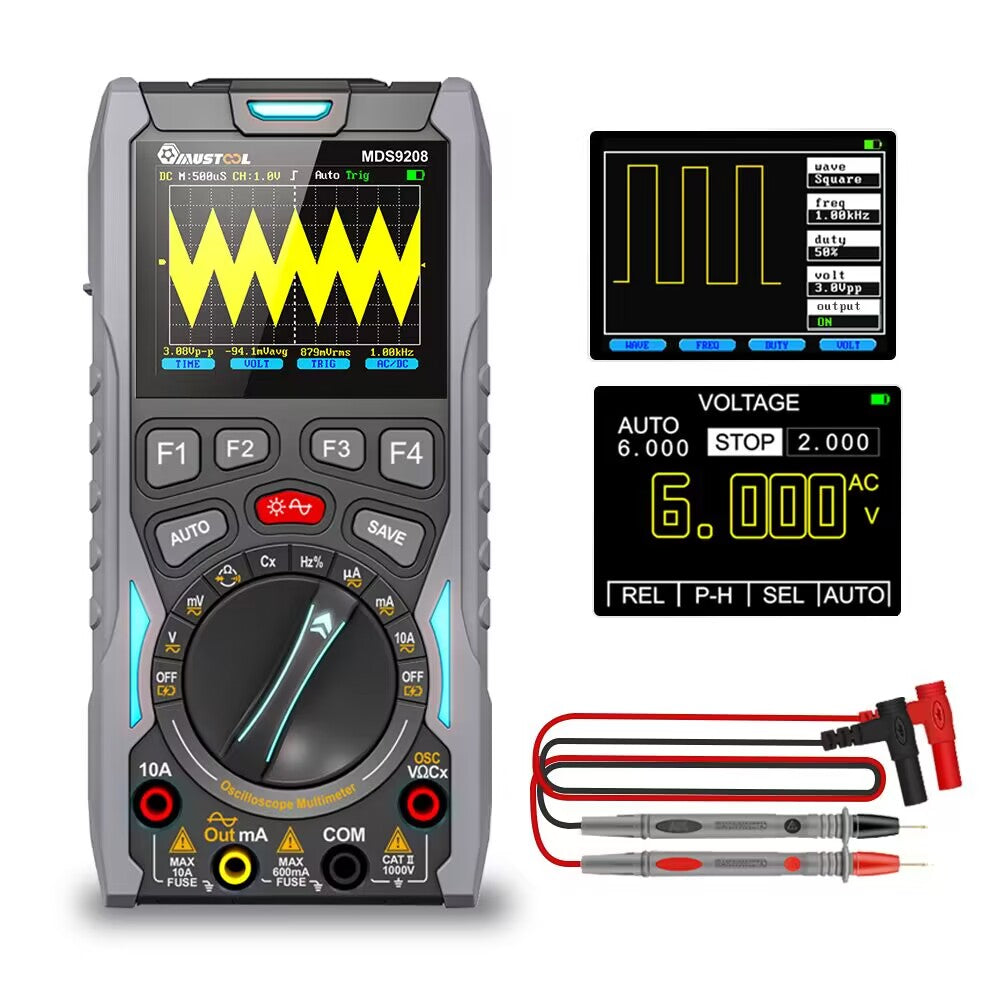 LinkMejor MDS9208 3In1 Oscilloscope Multimeter Signal Generator 12MHz 50Msps Portable High Storage Capacity Low Power Consumption