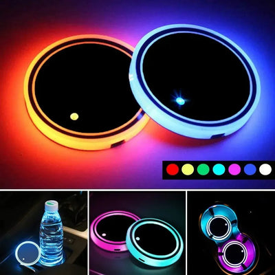 LinkMejor Car Cup Holder Light Car Coasters Bottle Atmosphere Light Mats 7 Colors Cup Holder Pad Car Interior Decorative Light