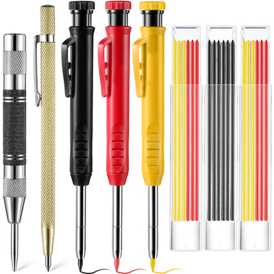 8 Pack Carpenter Pencil Set with Deep Hole Marker Built-in Sharpener and Carbide Scribe Marking Tool for Woodworking Marking Mechanical Pencils with Multi-Color Refills