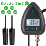 Tuya WiFi Bluetooth 5 in 1 Water Quality Monitor PH EC SALT SG Temperature Multi Function Water Analyzer APP Control for Aquarium Aquaculture Hydroponics Swimming Pool