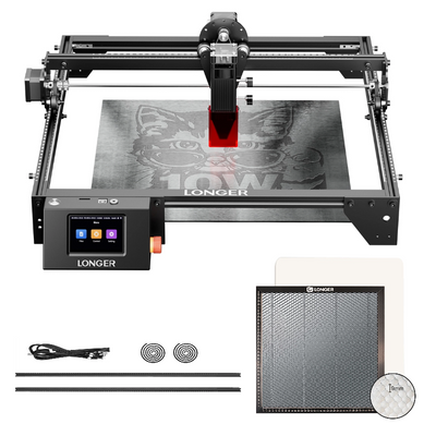 [EU/US Direct] LONGER RAY5 10W Laser Engraver Newly Upgraded Version 24000mm/min Engraving Speed 0.06x0.06mm Laser Spot 3.5 inch Touch Screen 400x400mm Working Area+RAY5 Extension Kit+400x400mm Laser Bed Honeycomb