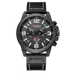 LinkMejor Men Sport Watch Leather Strap Quartz Watch 30M Waterproof Male Wrist Watch Multi-function Chronograph Watch