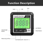 360° Digital Level Angle Gauge Mini Measuring Protractor Inclinometer with Electronic Magnetic Base Backlight Carpenter Tools