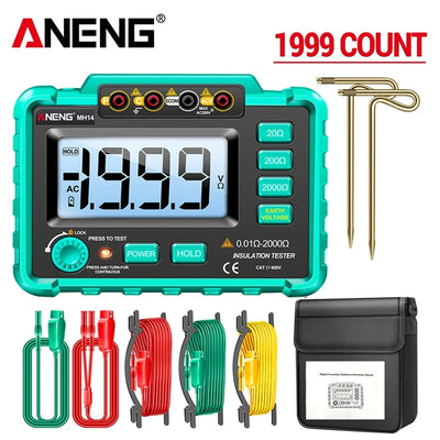 LinkMejor Green Color MH14 Ground Resistance Megohm 1999 Conuts Meter Testers Megohmmeter Voltmeter Ohm Detector without BatteryTool