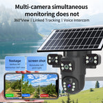 6MP 3-Lens Ultra HD Solar Powered WIFI Security Camera 360° Pan Tilt Full Color Night Vision Motion Tracking Two Way Audio App Controlled Surveillance System