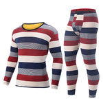 LinkMejor 2 Pcs Men's Striped Thermal Underwear, Compression Thermal Base Layer Set, Comfy Moisture Wicking & Breathable Basic Long Sleeve & Leggings Casual Men Warm Underwear Set, Long Johns Set, Men's Thermal Clothing