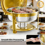 LinkMejor 6.5QT Chafing Dish Buffet Set with Lid 2/4/6 Pack Round Food Warmer for Catering Buffet with Lid Holder Stackable Rolled-Rim Food-Grade Stainless Steel Chafer for Parties Weddings & Banquets
