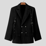 LinkMejor Mens Lace-Up Design Long Sleeve Blazer Fashion Loose Fit Solid Color Casual Suit for Male