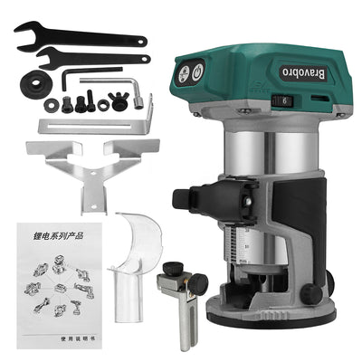 Bravobro 1580W Cordless Brushless Electric Trimmer Woodworking Engraving Slotting Trimming Carving Router