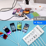 50W 10-Port USB Charger 4USB-A+6USB-C Fast Charging Desktop Charging Station EU Plug US Plug for iPhone 15 14 13 for Samsung Galaxy S24 for Huawei Pura 70 Ultra