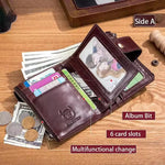 LinkMejor Cow Leather Men Wallet Short with Chain Multi Card Slot Double Zipper Business Retro Coin Purse Holder Credit Card Organizer Stylish Male Money Clutch Bags