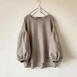 LinkMejor Women's Round Neck Drop Shoulder Lantern Sleeve Loose Casual Solid Blouses