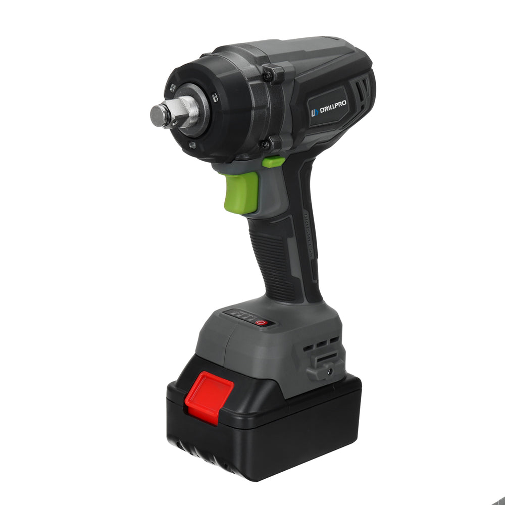 Drillpro Brushless Electric Wrench 1000N.m High Speed 5000RPM Impact  3+1 Reverse Stop Gear Positions Secure 1/2" Chuck Size Available with 15000mAh Battery