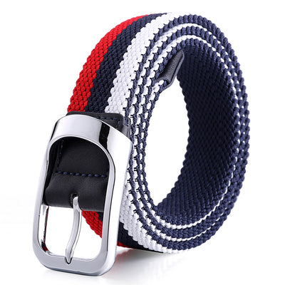 105/115/125cm Tricolor Elastic Braided Belt for Men Women Casual Trousers Belt with Alloy Pin Buckle