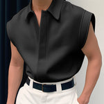 INCERUN Men Shirts Solid Color Sleeveless Shirt Casual Daily Lapel Streetwear Shirt Mens Clothing Summer Male Shirts