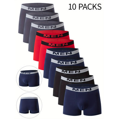 10PCS Men's Underwear Solid Color Boxer Briefs Breathable & Comfortable Flat Pants Elastic Waist Casual Sport Shorts Underwear