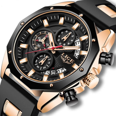 LinkMejor Men Watches with Silicone Strap Waterproof Chronograph Quartz Watch Luminous Calendar Sports Wristwatch