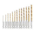 13Pcs HSS Drill Bit Titanium Coated Twist Drill Bits Hex Shank 1.5-6.5mm High Speed Steel Drill Bit Set