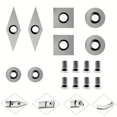 8Pcs Tungsten Carbide Cutters Inserts Set for Wood Lathe Turning Tools WenCrew Universal Carbide Tip Tipped Cutter Tool Accessories(Included 11mm Square 12mm&8.9mm Round 30x10mm Sharp Point Diamond)