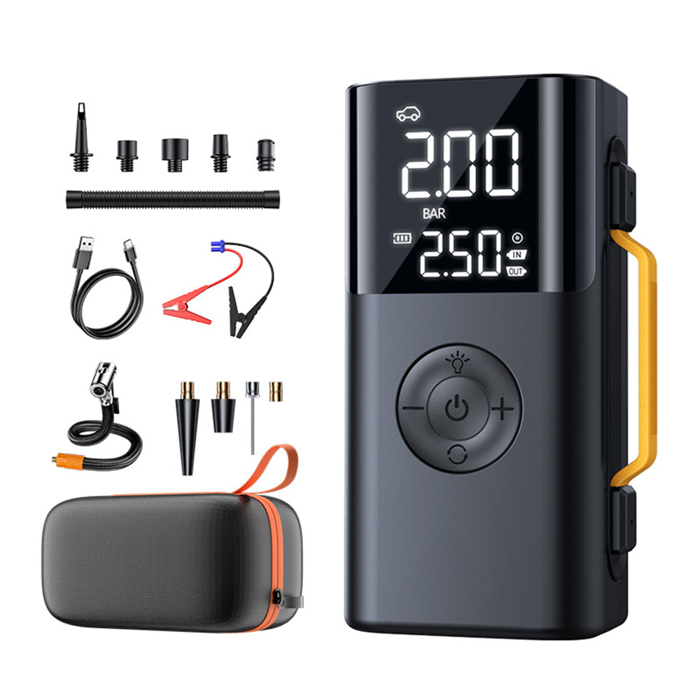QS213 12V 6000mAh / 10000mAh Portable Multifunction Inflatable Blower Jump Starter All-in-One Dual-screen Digital Display Fast Charging Power Bank