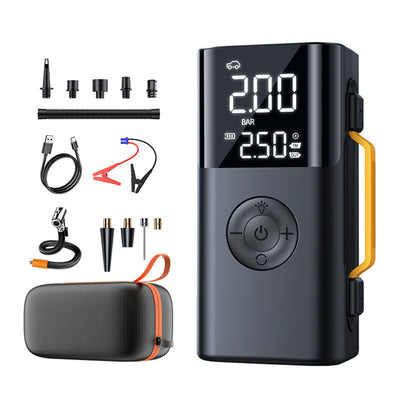 QS213 12V 6000mAh / 10000mAh Portable Multifunction Inflatable Blower Jump Starter All-in-One Dual-screen Digital Display Fast Charging Power Bank