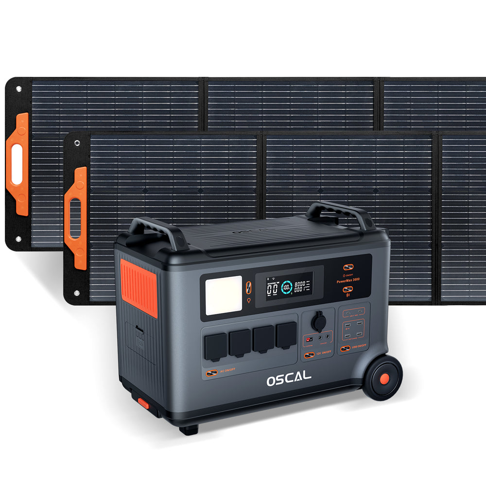 Blackview Oscal Powermax 3600 SE PM3600SE Rugged Power Station+2*PM200 Pro Solar Panel Kit Power Station 3600W 14 Versatile Outlets with 14 Outlets LiFePO4 Cells 6 * LED Light Modes Power Backup for Emergency Communication Camping House Trolling