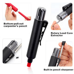 3-in-1 Carpenter Pencil Set Long Nose 44mm Deep Hole Marker Built-in Sharpener Pocket Clip 12 Leads Construction Woodworking DIY Tool