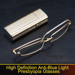 Folding Stretching Presbyopia Glasses Portable Anti Blue Light Reading Glasses Ultra-light Anti-fatigue Presbyopia Glasses Lighter Case