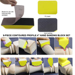 9PCS Hand Sanding Blocks Set Versatile Contoured Profile Yellow Medium-Density Polyurethane Foam Convex and Concave Shapes Hook Loop Attachment for Auto Body Wood Furniture Sanding
