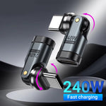 PD240W Type-C to Type-C OTG Magnetic Adapter 540° Rotation 5A Fast Charge Cable Converter for iPhone 16 MacBook Samsung Xiaomi Laptop
