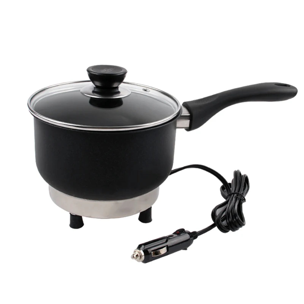 Car Electric Frying Pan 12V/24V Lighter Power Supply Cooking Pot Travel Cooker Fast Heating for Camping RV Road Trip