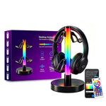 Elfeland Desktop RGB Headset Stand 17 Light Modes Controller Holder w/ USB LED Music Pickup Atmosphere Lamp Headset Game Handle Bracket