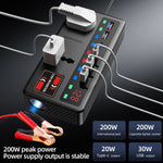 12V 24V To 220V Peak 200W Digital Display Car Inverter Flame Retardant ABS With USB Type-C Fast Charging
