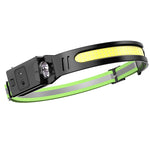 LinkMejor 350LM COB Wave Sensor Smart LED Headlamp With USB Rechargeable Battery Yellow/Blue AUX Light Waterproof Head Lamp For Running Fishing Hunting Outdoor Flashlight Work Light Torch