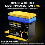 LinkMejor 12V 340AH Vehicle Storage Box 4352Wh Mini LiFePO4 Battery Built-in 200A Bluetooth BMS